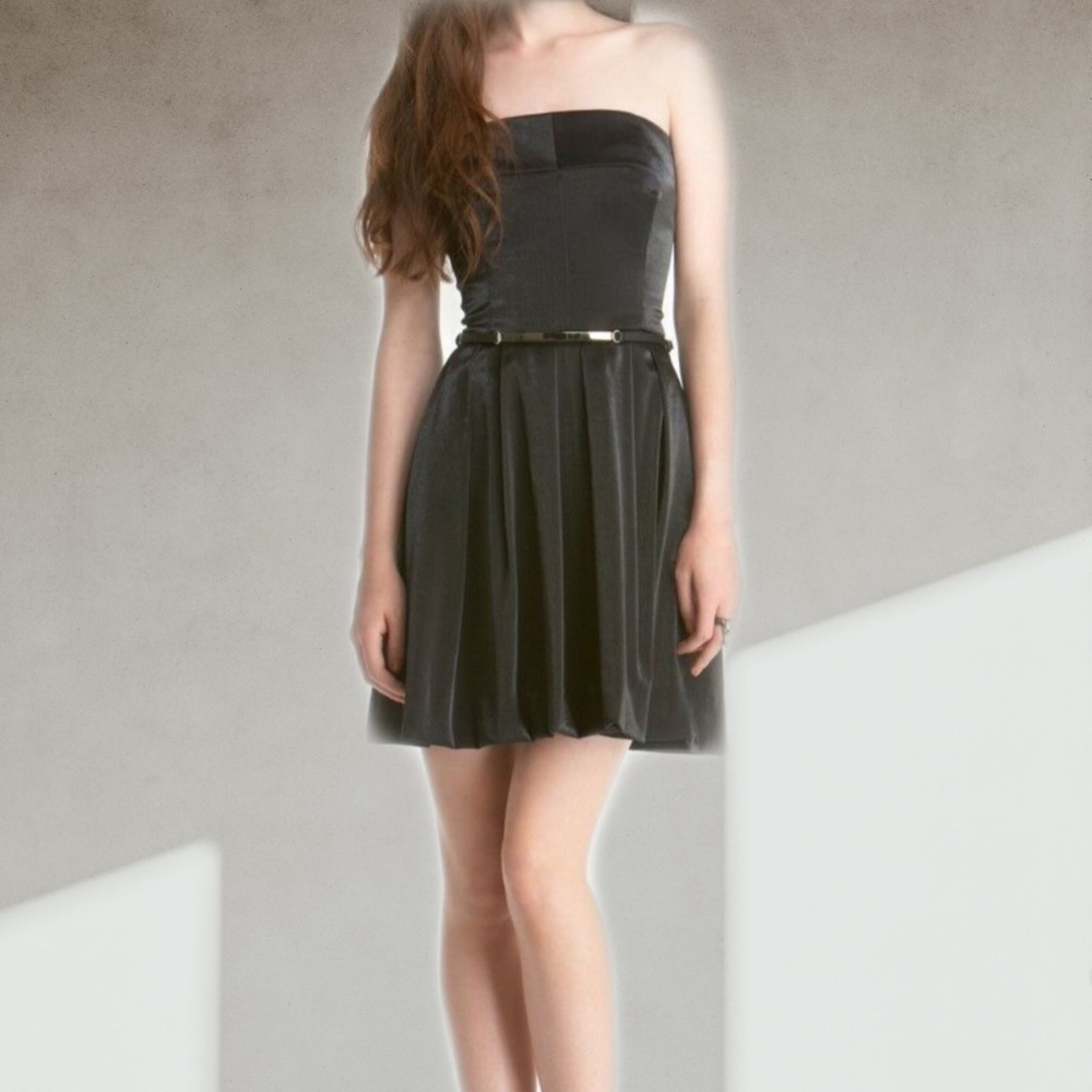 NEW! Black Shimmer Strapless Cocktail Dress with Removable Belt | 0